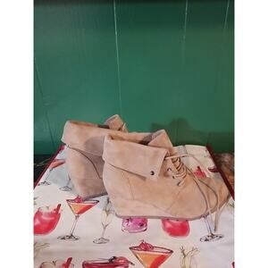 Massini Womens Hannah Sz 11M Tan Lace Up Ankle Boots Wedge Booties